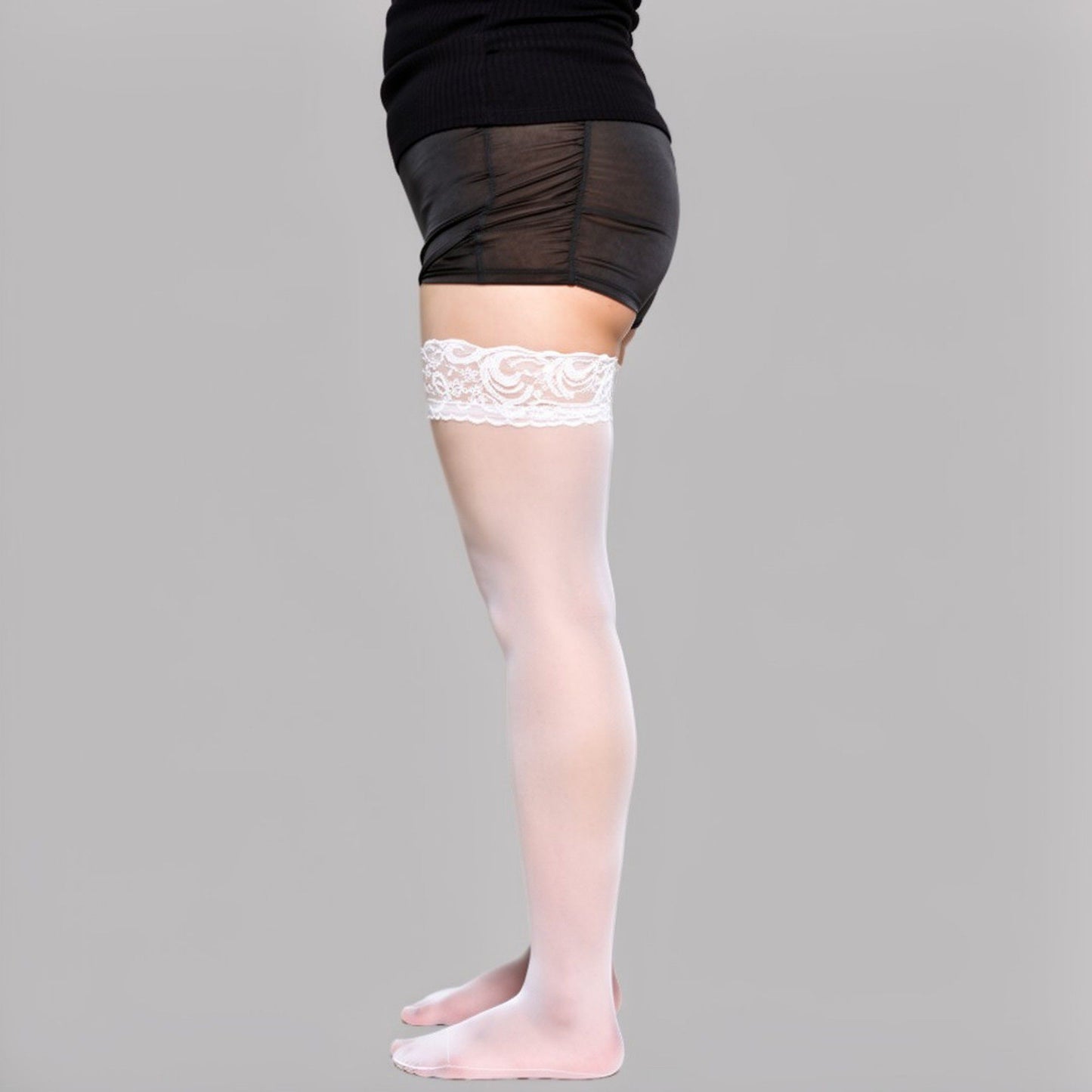 2pcs Women's Lace Top Thigh High Stockings Sheer Smooth Finish Stretch Hold-Up Design and Delicate Floral Trim Detail