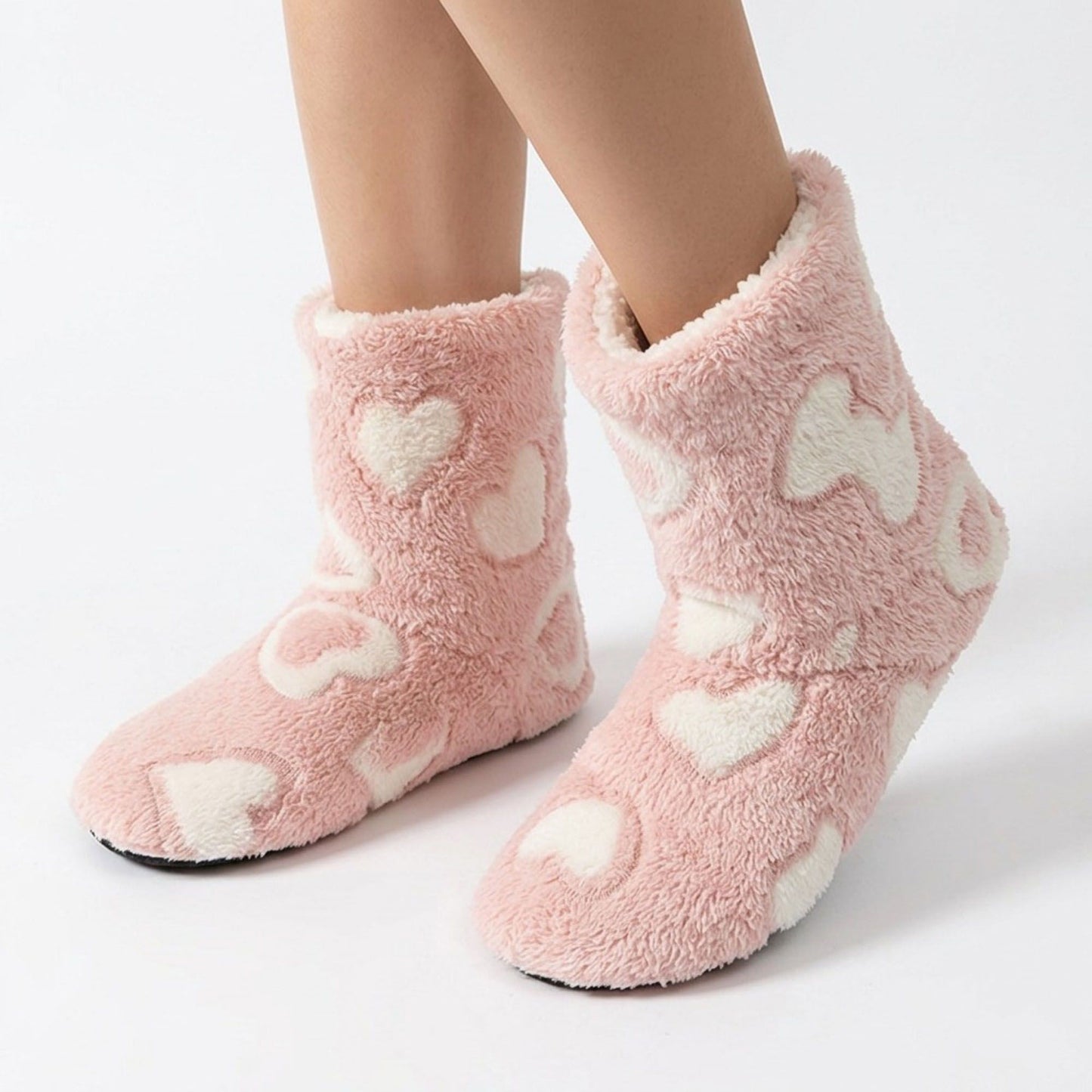 Fuzzy Heart Slipper Boots