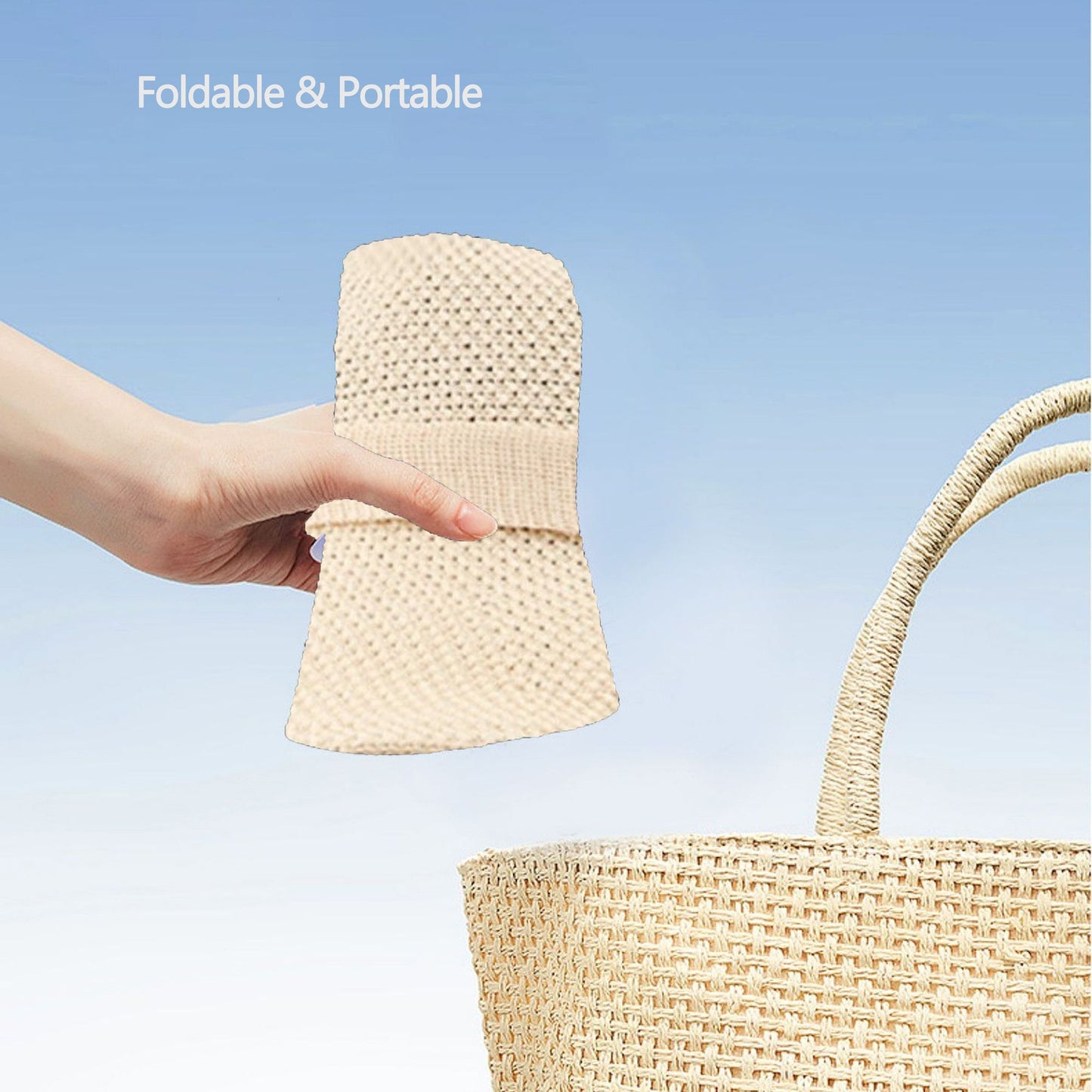 Women's Knit Straw Bucket Hat with Chin Strap