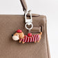 2-Piece Dachshund Dog Keychain Bag Charm Striped Sweater Apple Accent Clip Key Ring