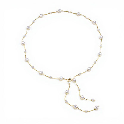 Faux Pearl Waist Chain Belt with Layered Drop Strand Detail 43.5in