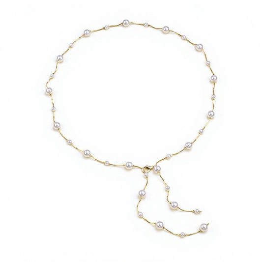 Faux Pearl Waist Chain Belt with Layered Drop Strand Detail 43.5in