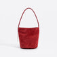 Faux Suede Bucket Shoulder Bag with Chain Accent