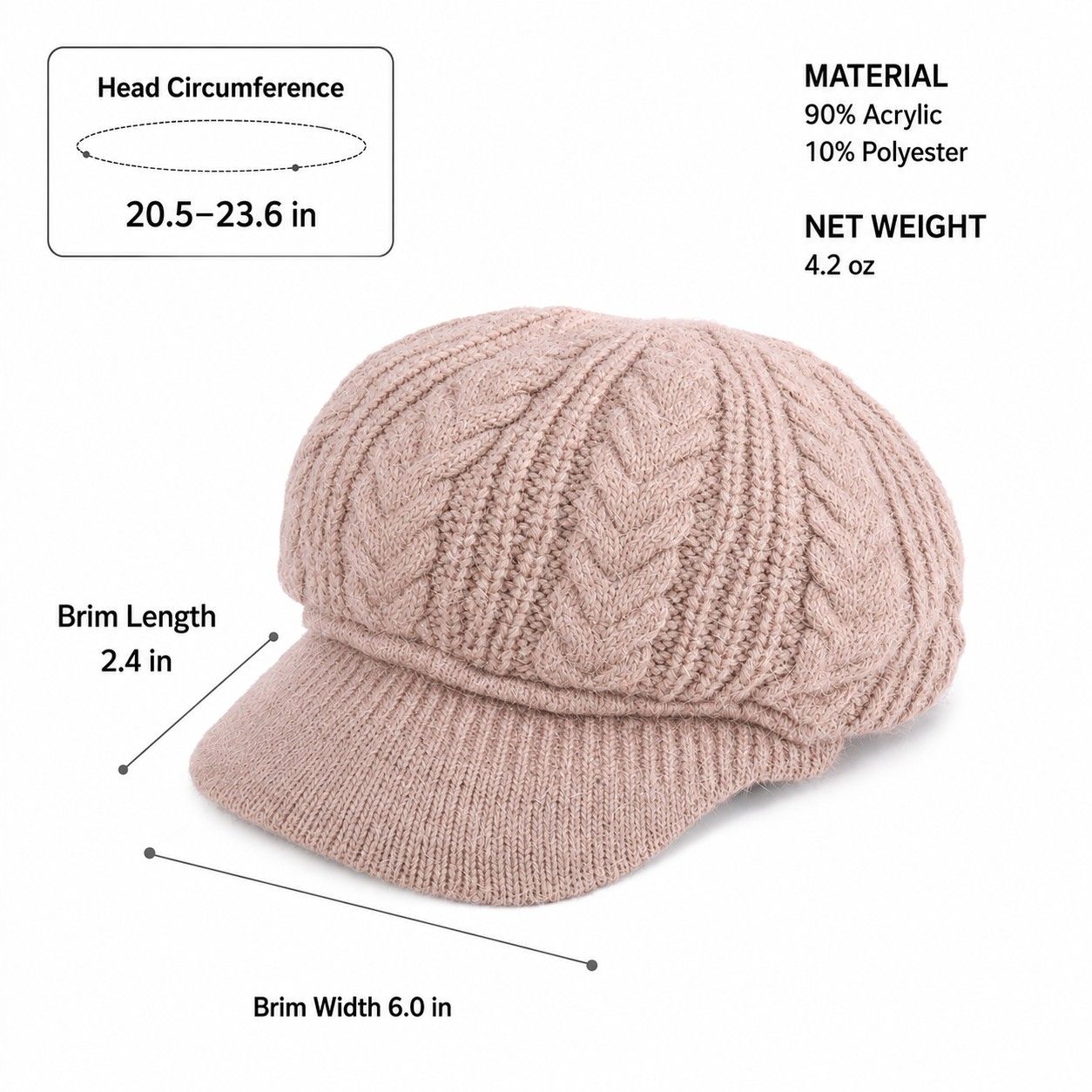 Cable Knit Brim Beanie Faux Fur Lined Warm Winter Hat