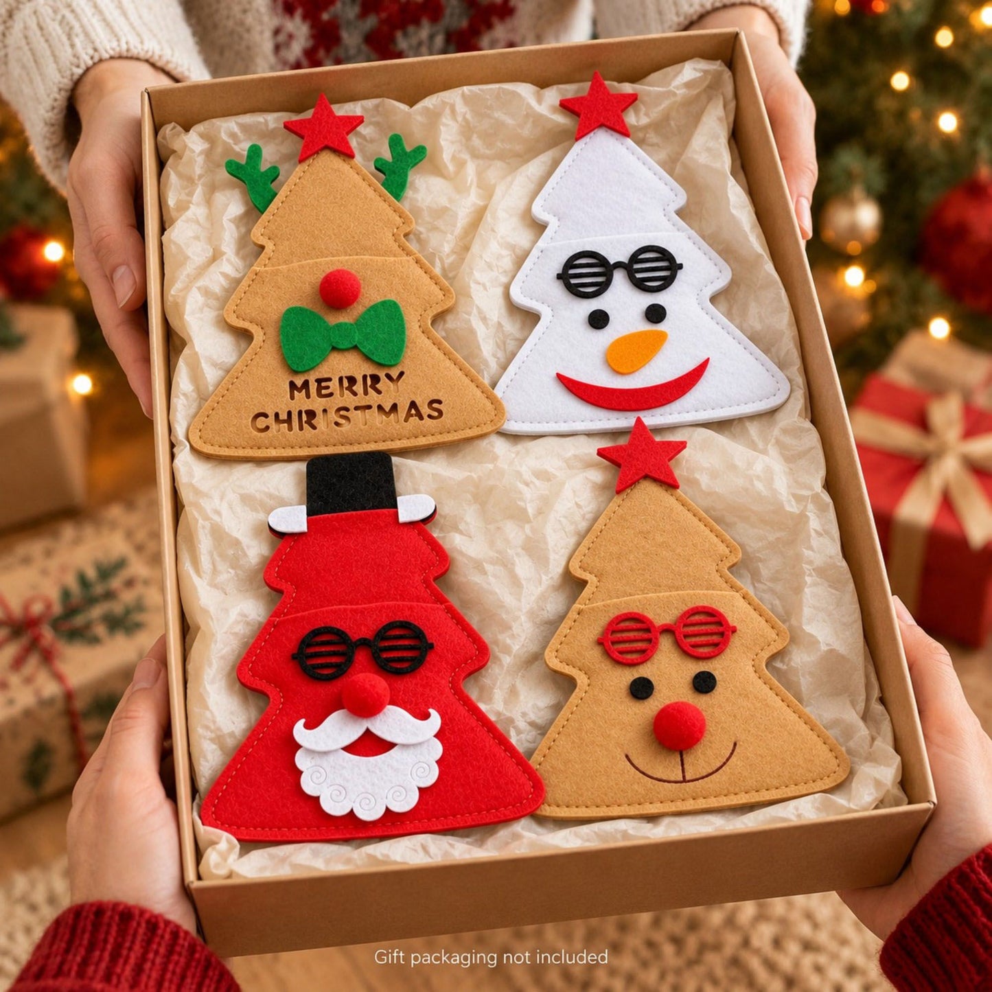 4pk Christmas Tree Santa Silverware Holders