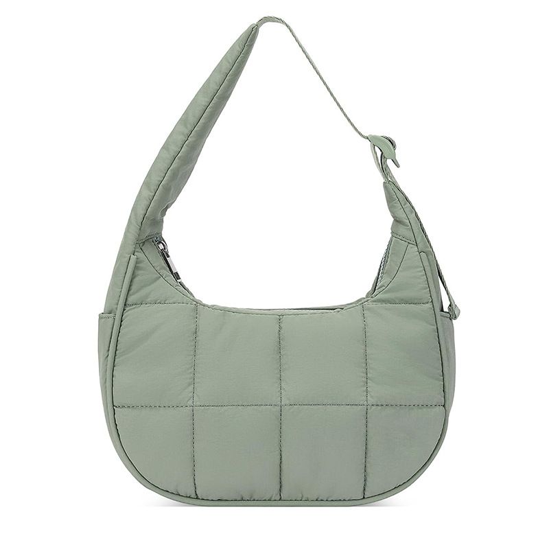 Quilted Nylon Hobo Shoulder Bag with Adjustable Strap and Multiple Pockets