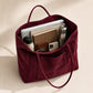 Large Faux Suede Tote Bag with Front Pocket and Double Shoulder Handles