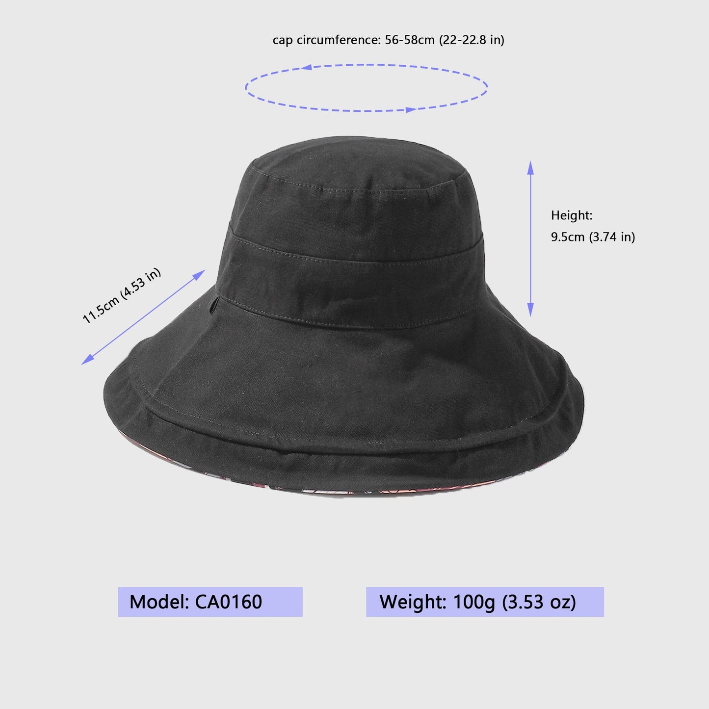 2-in-1 Women's Floral & Solid Double-Sided Bucket Hat for Outdoor