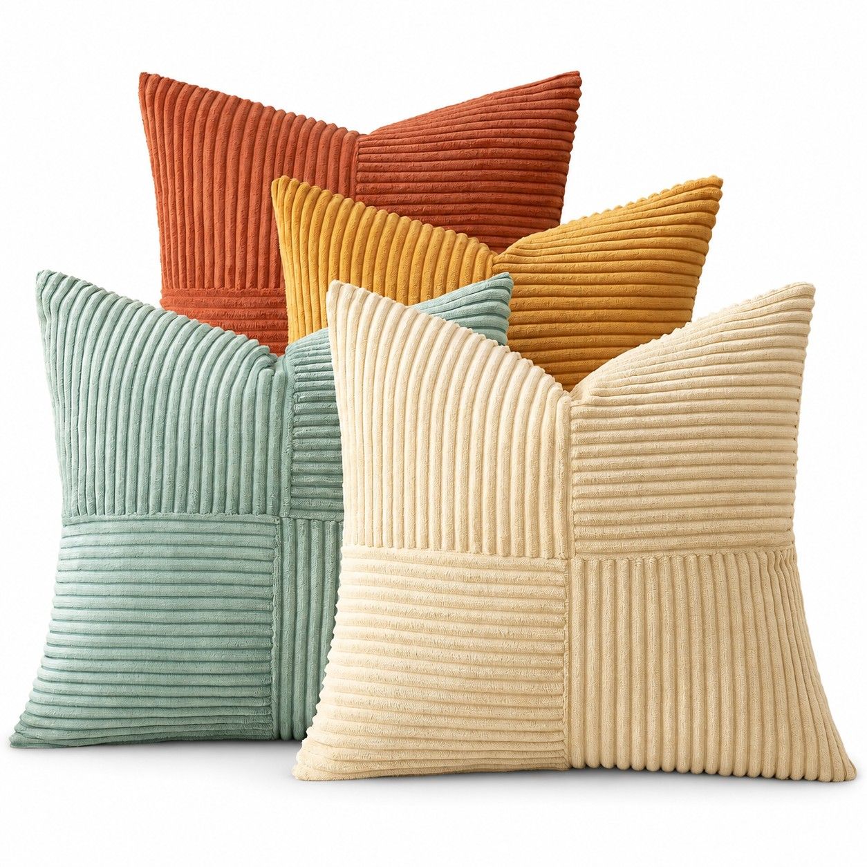 4 Pack Patchwork Corduroy Throw Pillow Covers 18 x 18 Inch for Sofa and Bed