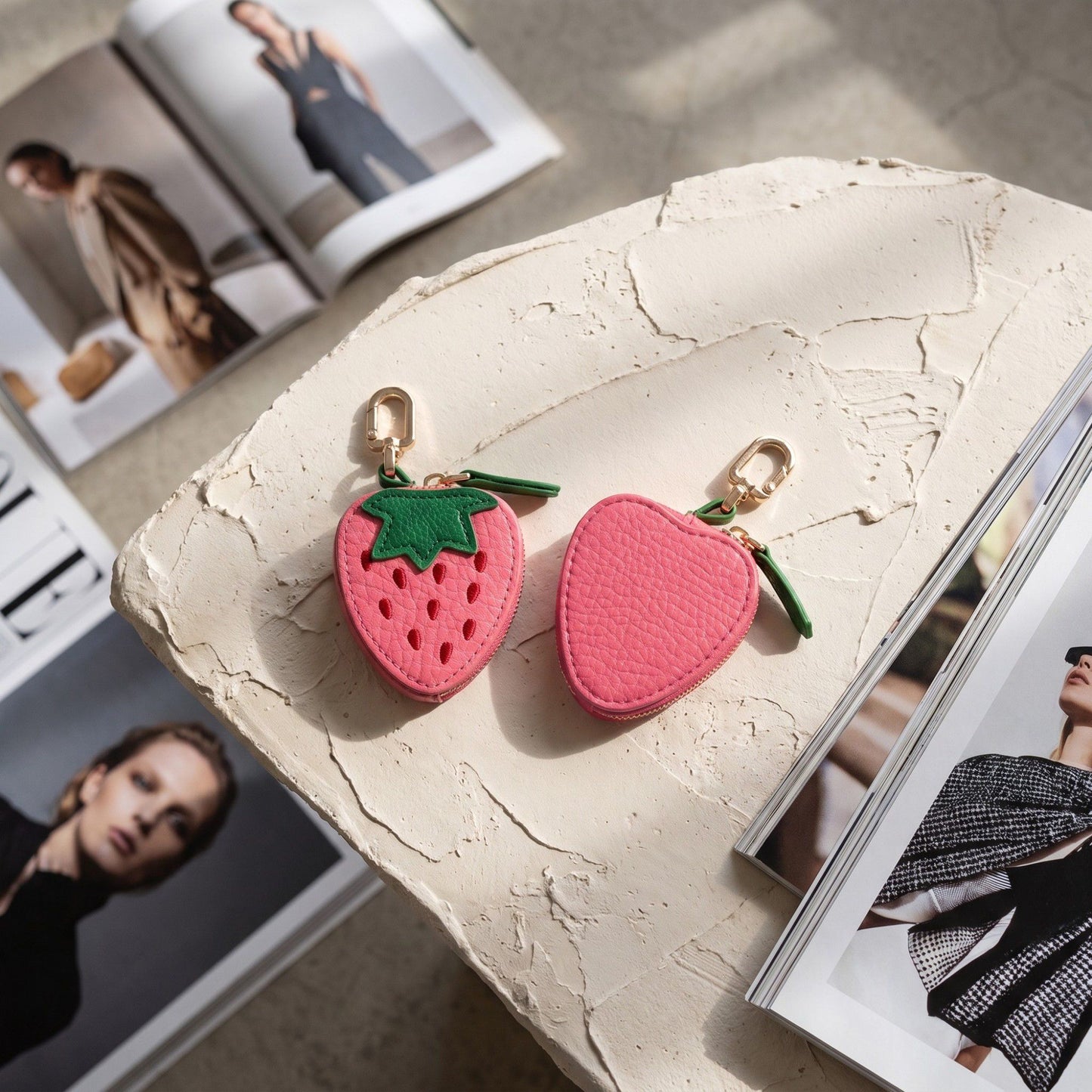 Strawberry Coin Purse Keychain with Zipper and Bag Charm Clip
