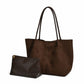 Faux Suede Tote Bag with Removable Zip Pouch and Double Shoulder Handles