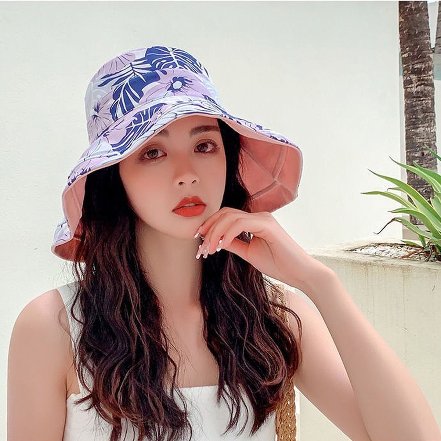 Women's 2-in-1 Double-Sided Bucket Hat with Floral & Solid Design