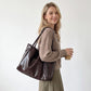 Large Faux Leather Tote Bag with Double Shoulder Straps and Magnetic Closure