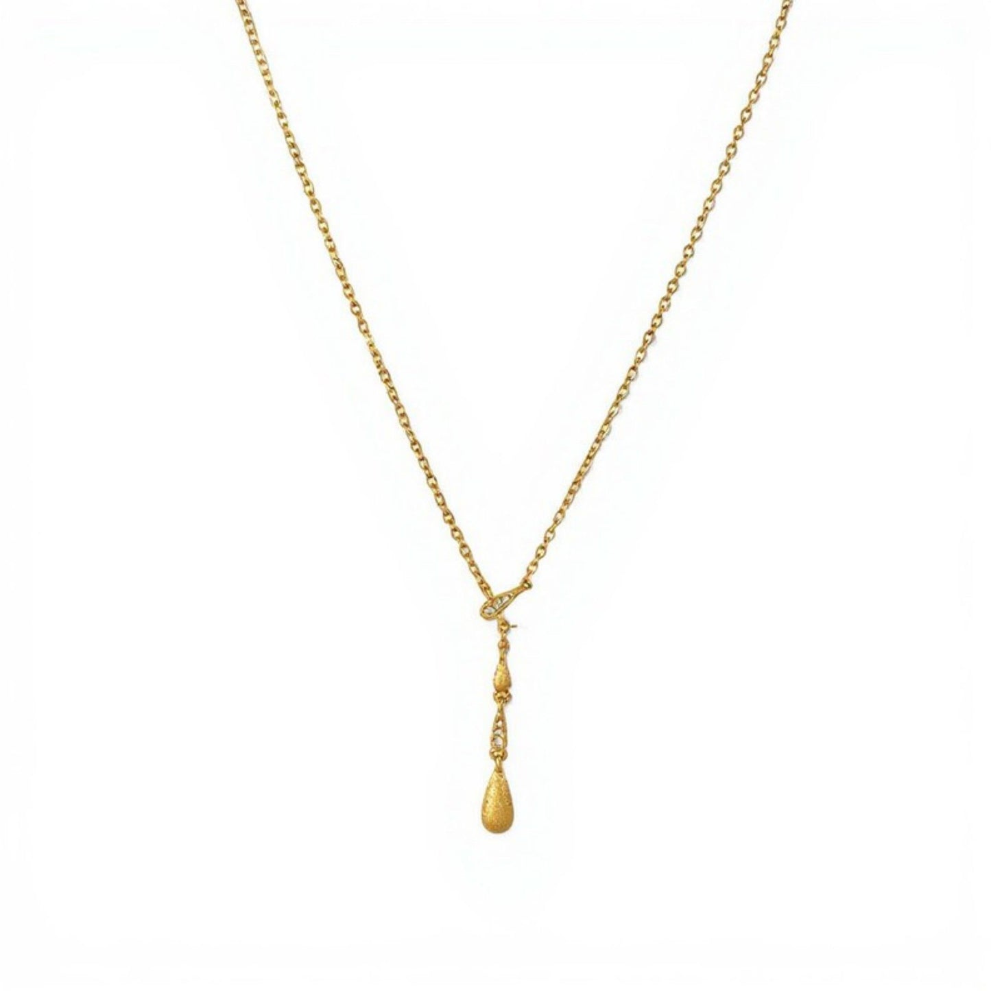 Women's Teardrop Pendant Necklace with Textured Drop Charm and Delicate Chain
