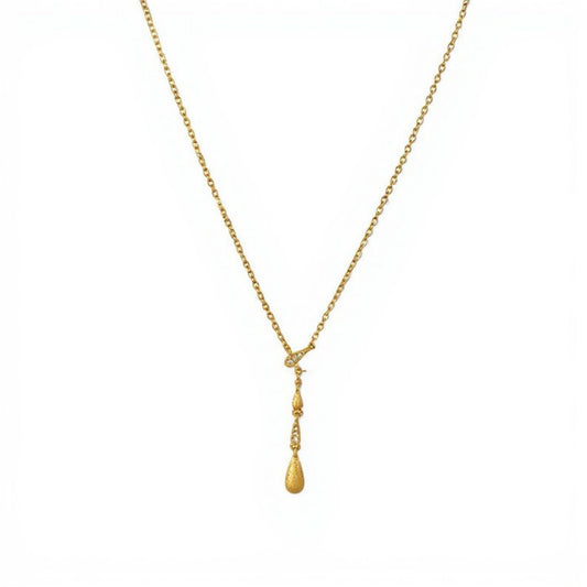 Women's Teardrop Pendant Necklace with Textured Drop Charm and Delicate Chain