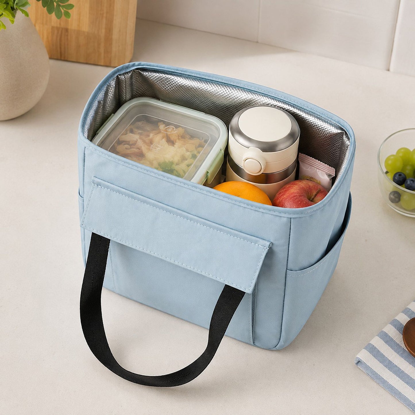 Insulated Lunch Tote with Front Pocket and Top Handles