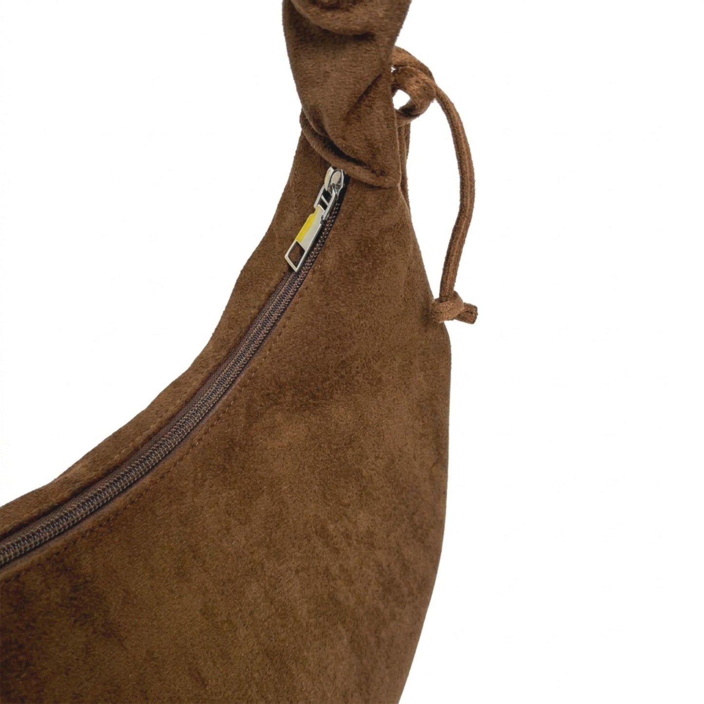 Faux Suede Hobo Shoulder Bag Ruched Strap Zipper Closure Everyday Purse
