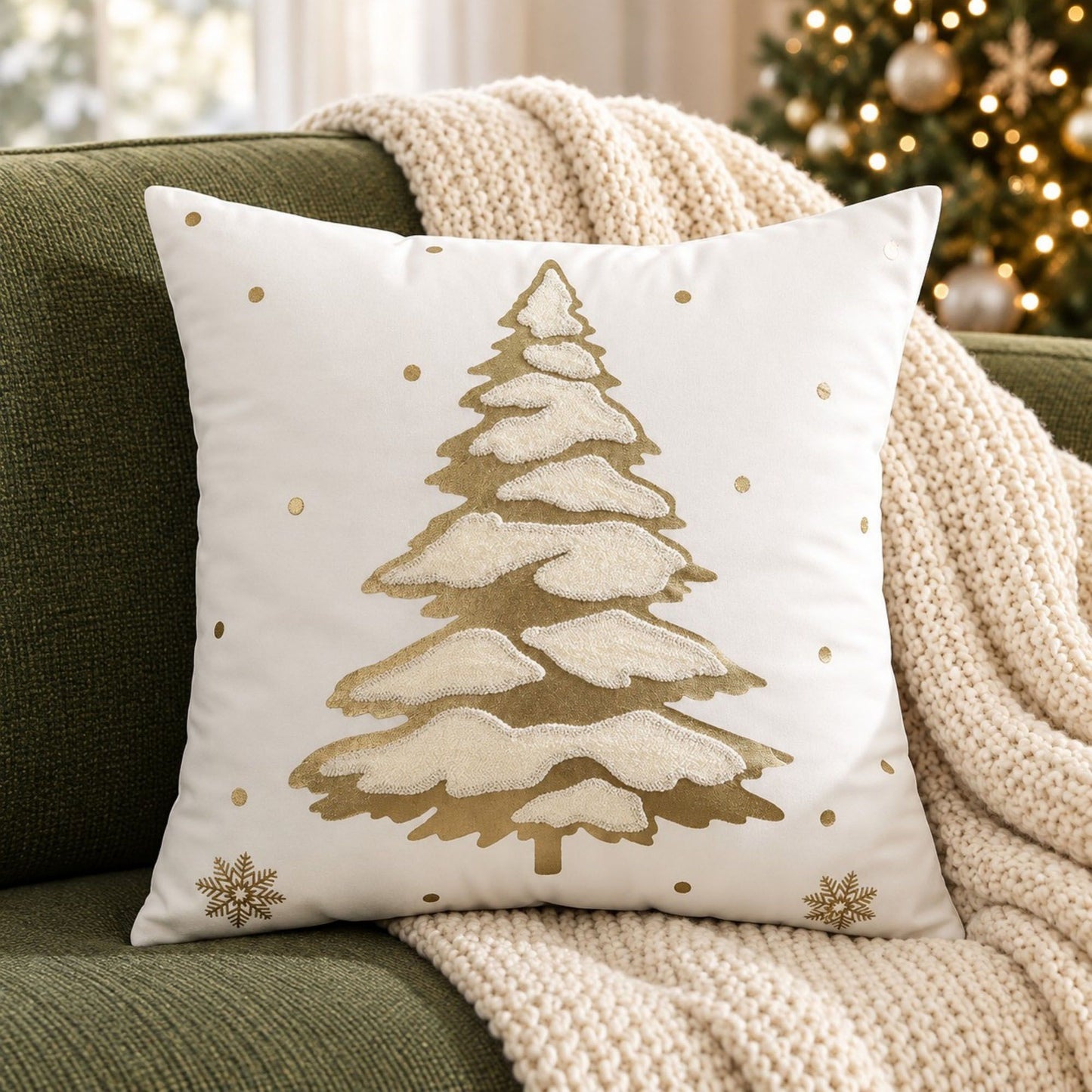 Christmas Tree Embroidered Decorative Throw Pillow Cover (Single Piece)