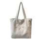 Corduroy Tote Bag Large Capacity Shoulder Bag with Front Pocket and Zipper Closure