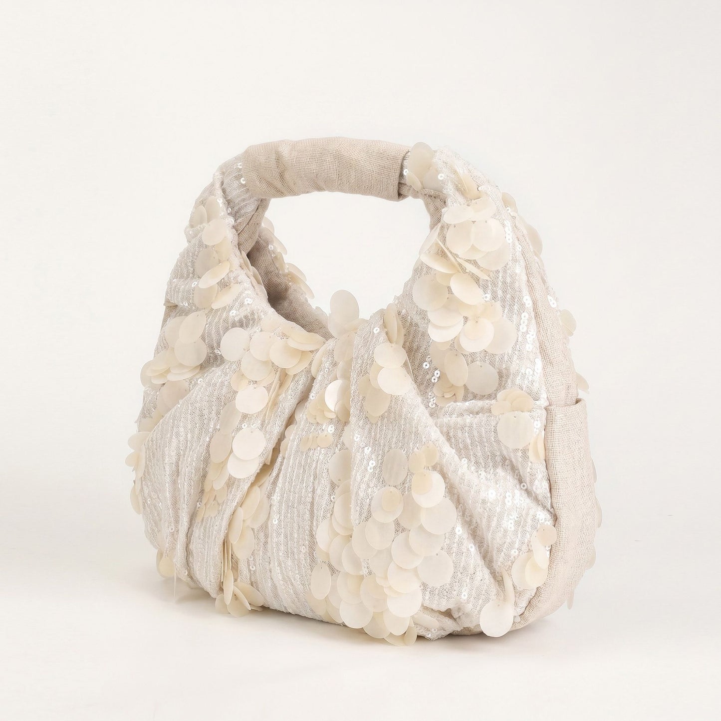 Sequin Hobo Shoulder Bag with Oversized Paillette Details Padded Handle
