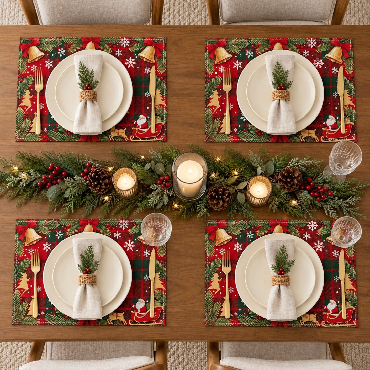 Christmas Placemats Set of 4 Red Holiday Table Mats 11.8 x 17.7in