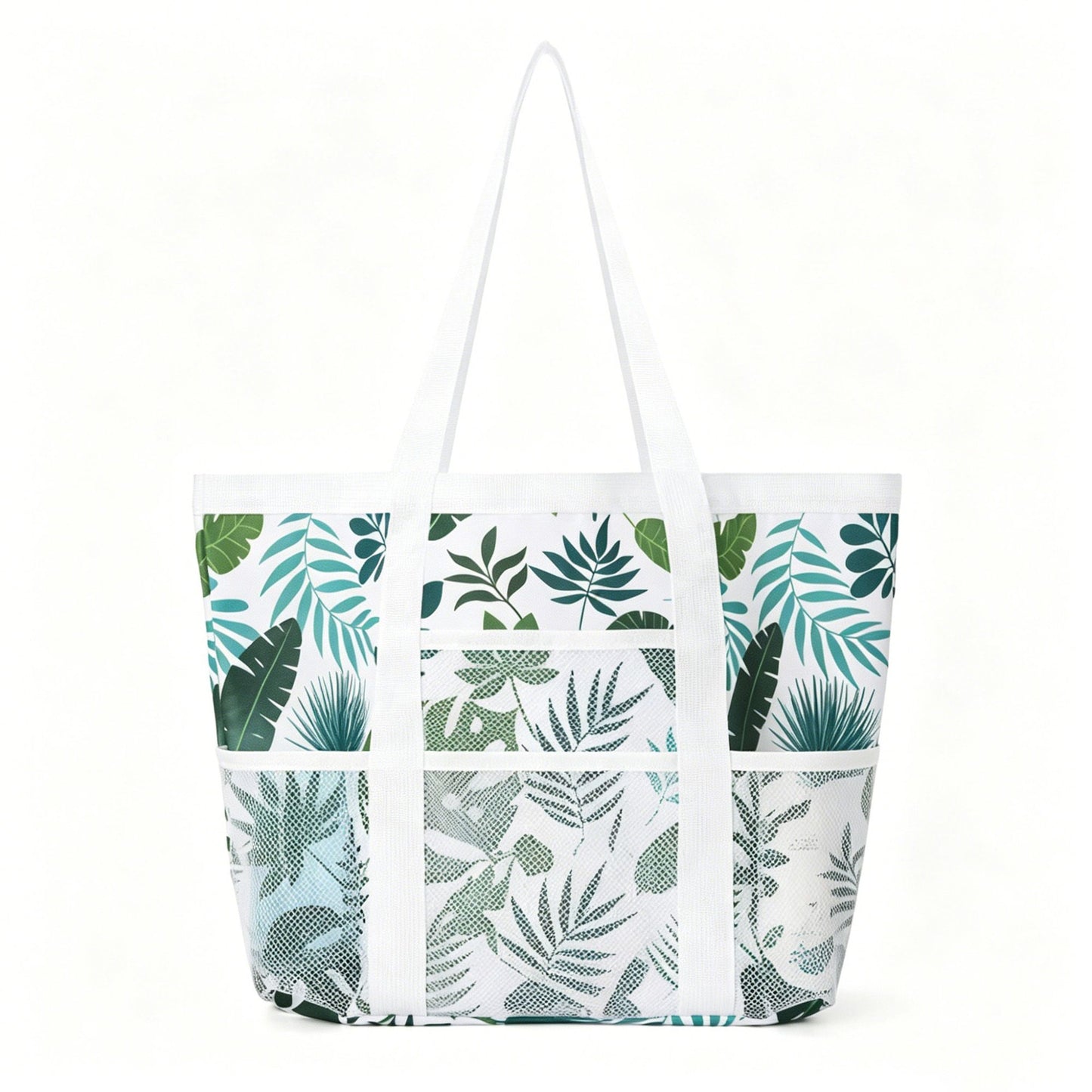 Printed Beach Tote Bag with Mesh Pockets and Shoulder Handles