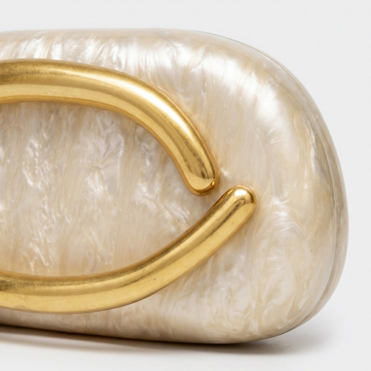 Marbled Acrylic Clutch Bag with Sculptural Gold Tone Handle Statement Evening Handbag 7.5x4x2.7 in