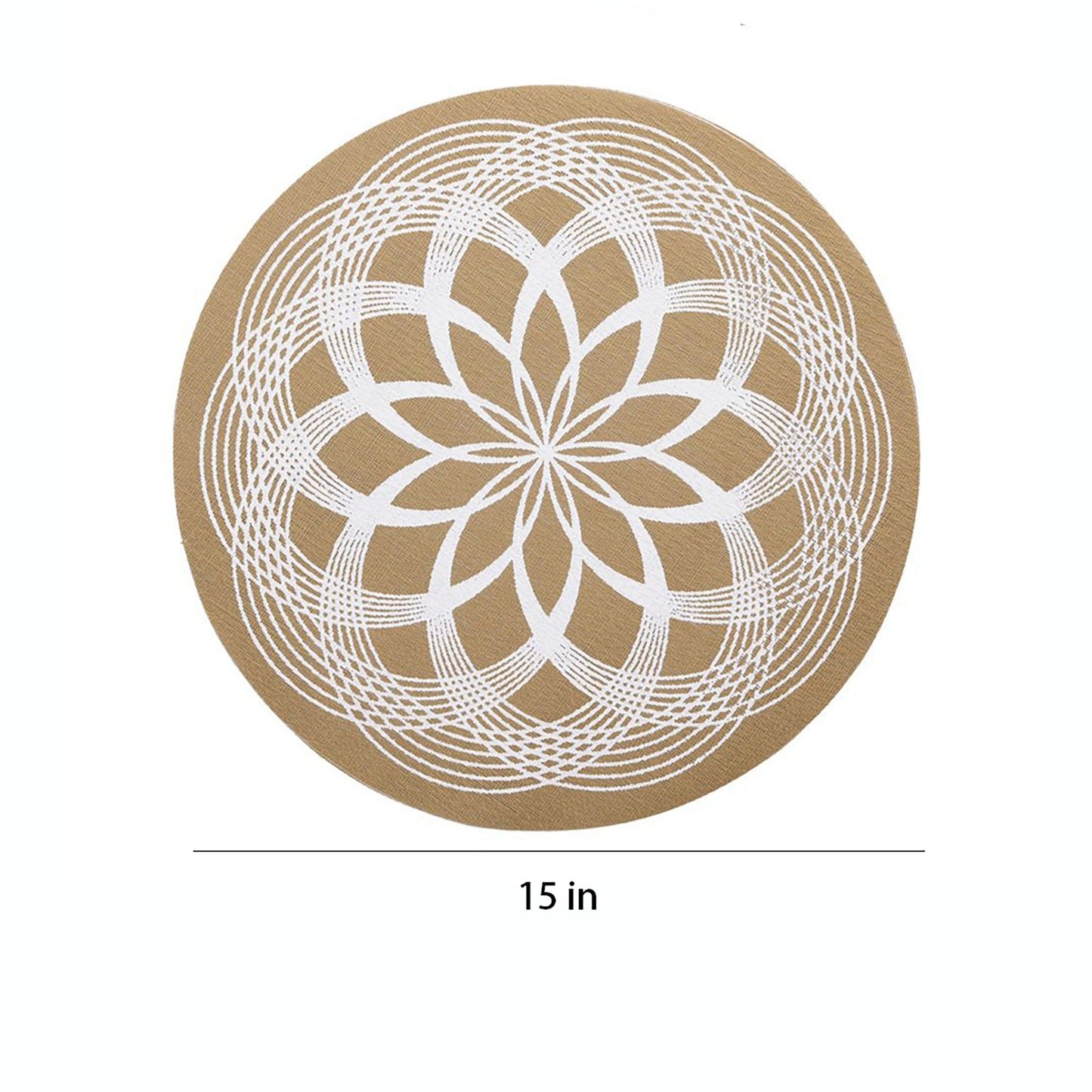 4 Piece Mandala Placemat Set Metallic PVC Heat Resistant Round Table Mats for Dining Table