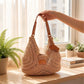 Woven Crochet Shoulder Bag with Embroidered Strap Slouchy Hobo Handbag Lightweight Knit Tote