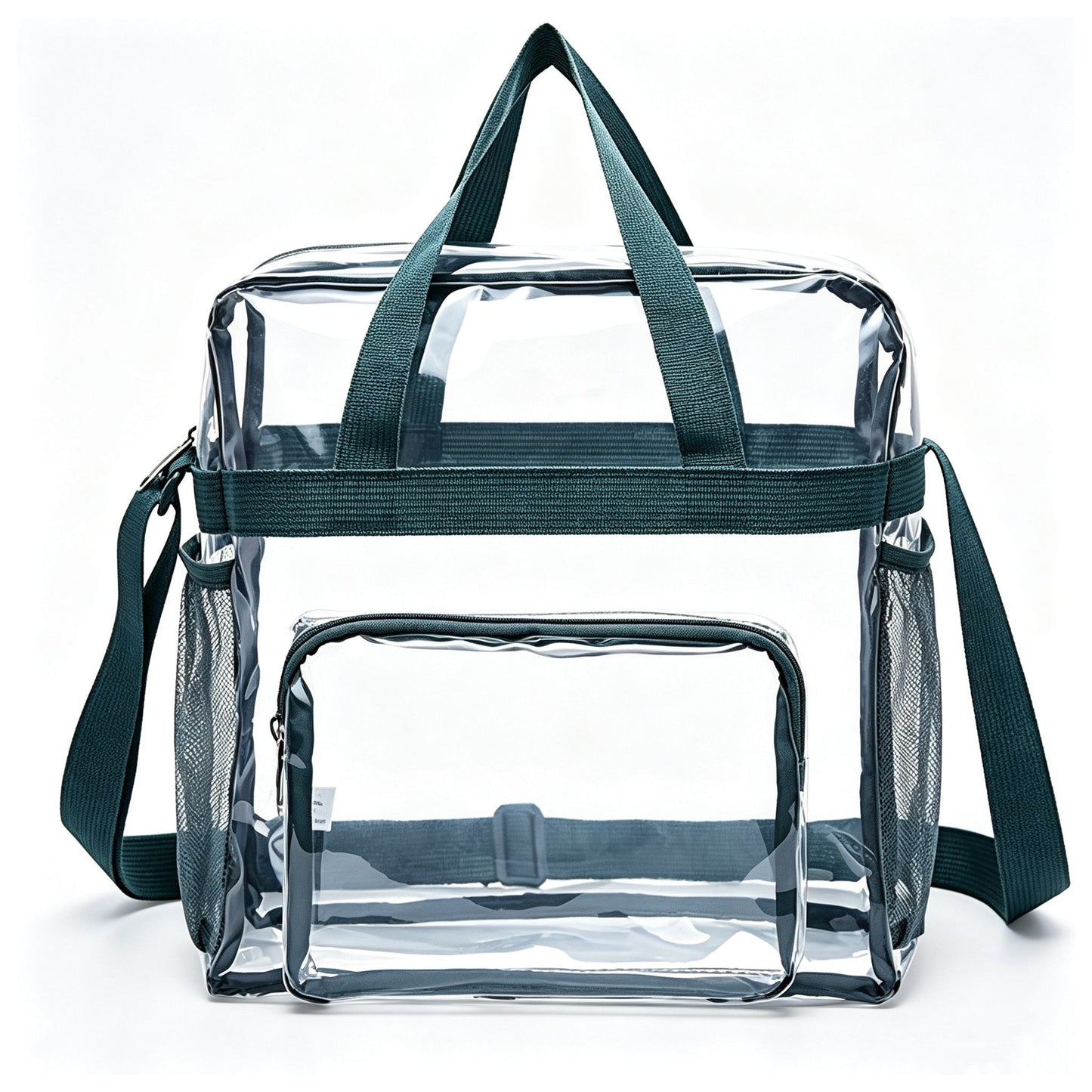 Clear Tote Bag with Exterior Mesh Pockets, Double Top Handles and Removable Adjustable Shoulder Strap
