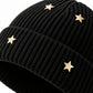 Star Stud Ribbed Knit Beanie Cuffed Winter Hat