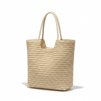 Woven Straw Tote Bag with Shoulder Straps Lightweight Crochet Knit Everyday Carry Tote Bag
