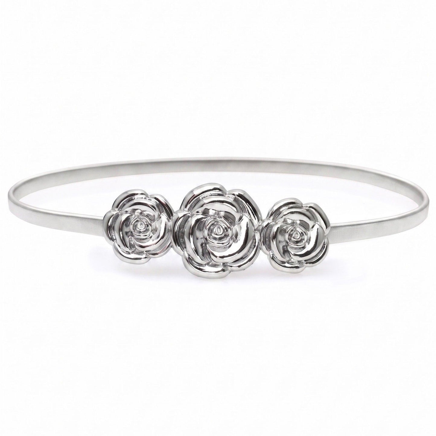 Triple Rose Thin Metal Waist Belt Adjustable Minimalist Floral Waist Jewelry 47.2in