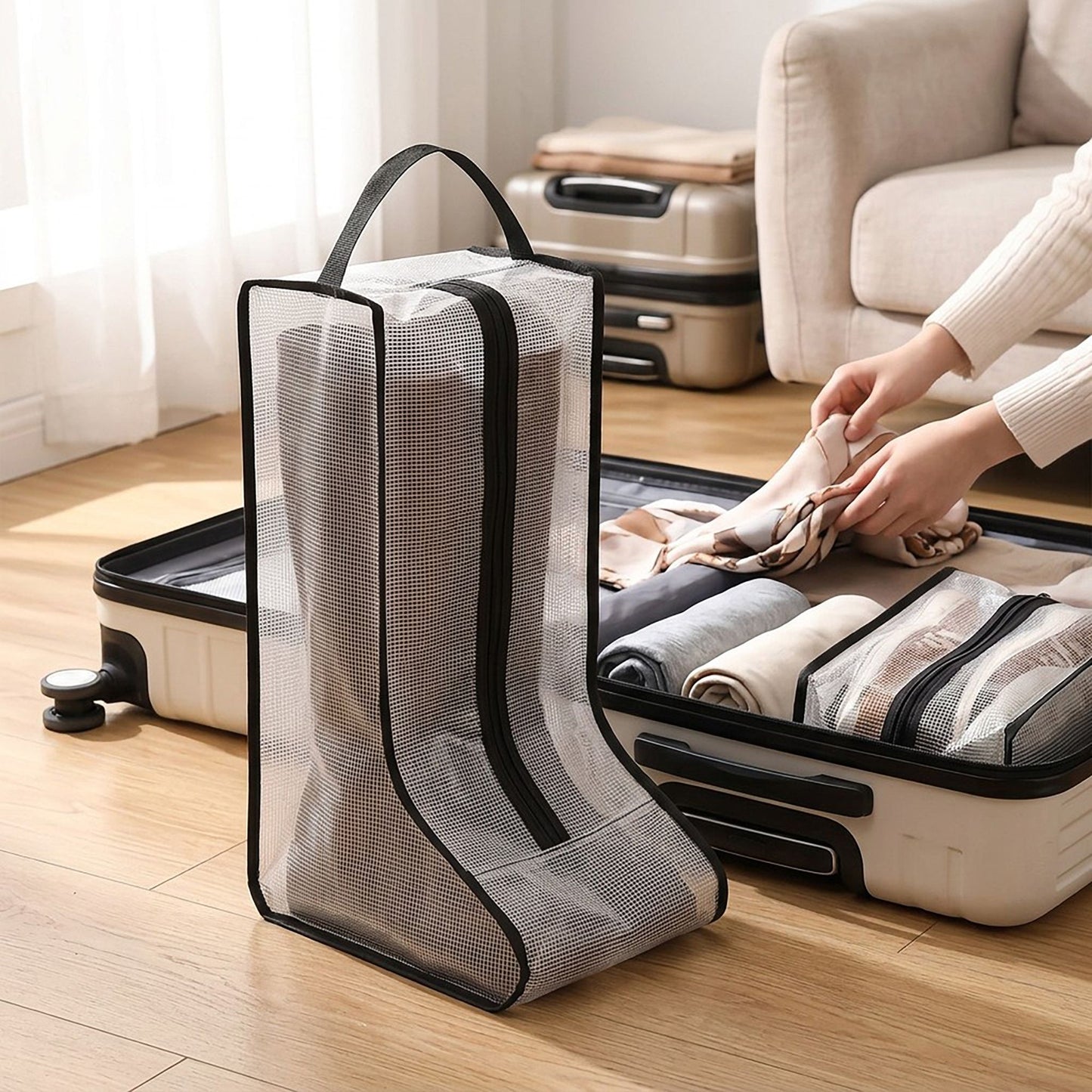 Travel Shoe Storage Bag with Zipper and Carry Handle
