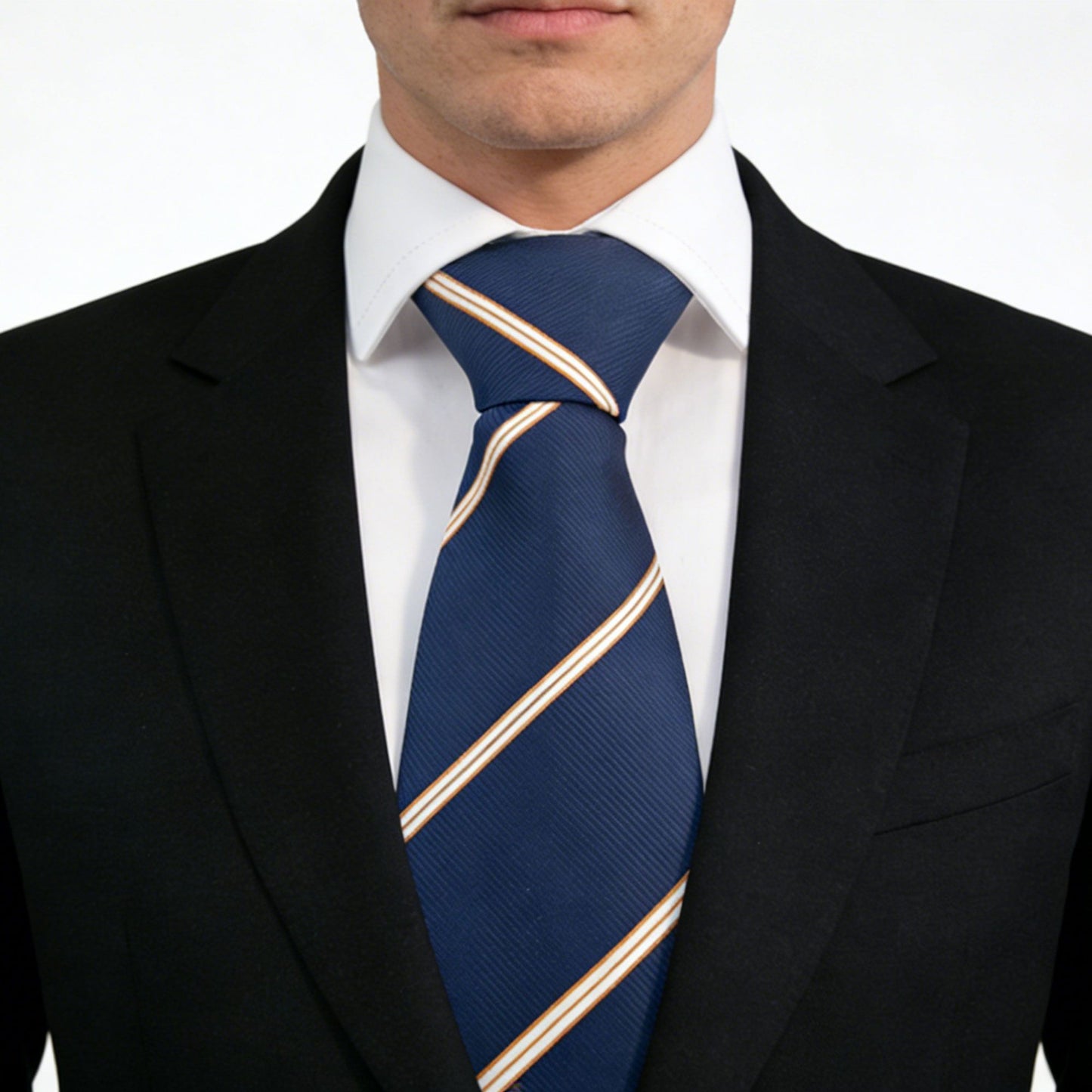 Men's Polyester Filament Tie with White Diagonal Stripes - Formal/Casual Necktie for Business, Weddings & Daily Wear