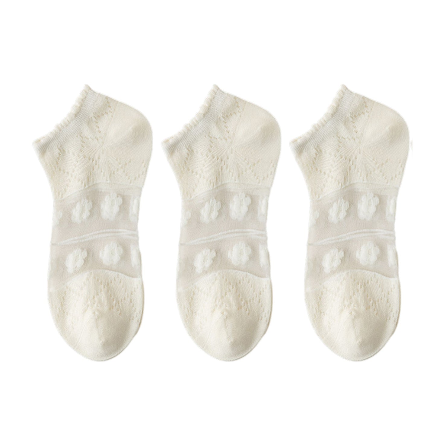 3-Pack Sheer Lace Ice Silk Ankle Socks with Floral Knit Design Lightweight Breathable Style