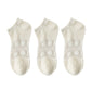 3-Pack Sheer Lace Ice Silk Ankle Socks with Floral Knit Design Lightweight Breathable Style