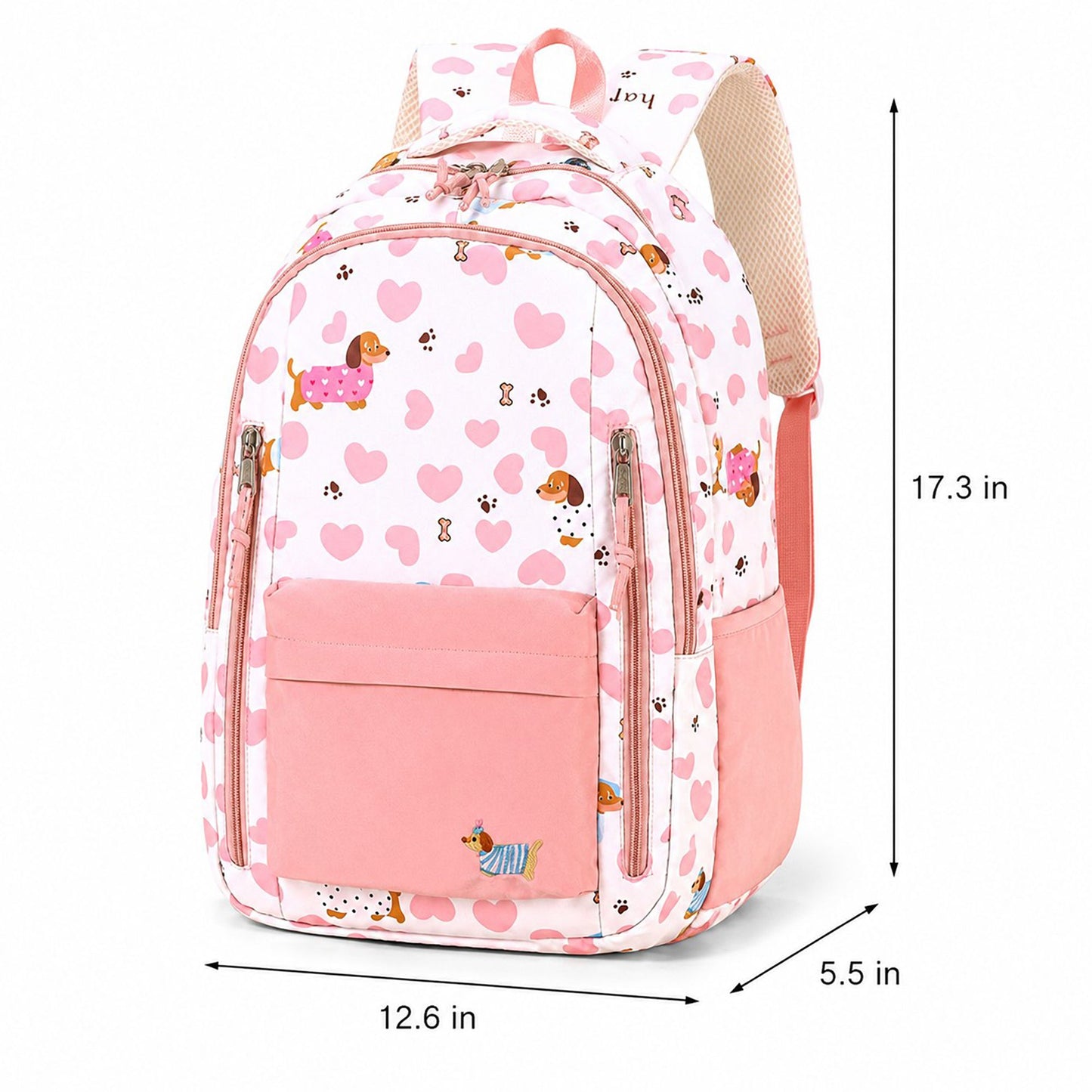 Dog Print School Backpack with Multiple Zip Pockets