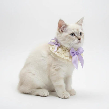Pet Lace Collar with Bow Accent Decorative Neck Accessory for Dogs and Cats