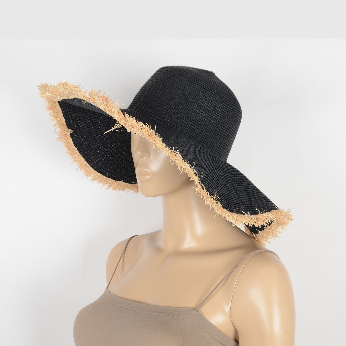 Wide Brim Straw Floppy Hat with Frayed Edges Lightweight Sun Protection for Beach Vacation Outdoor Travel Style