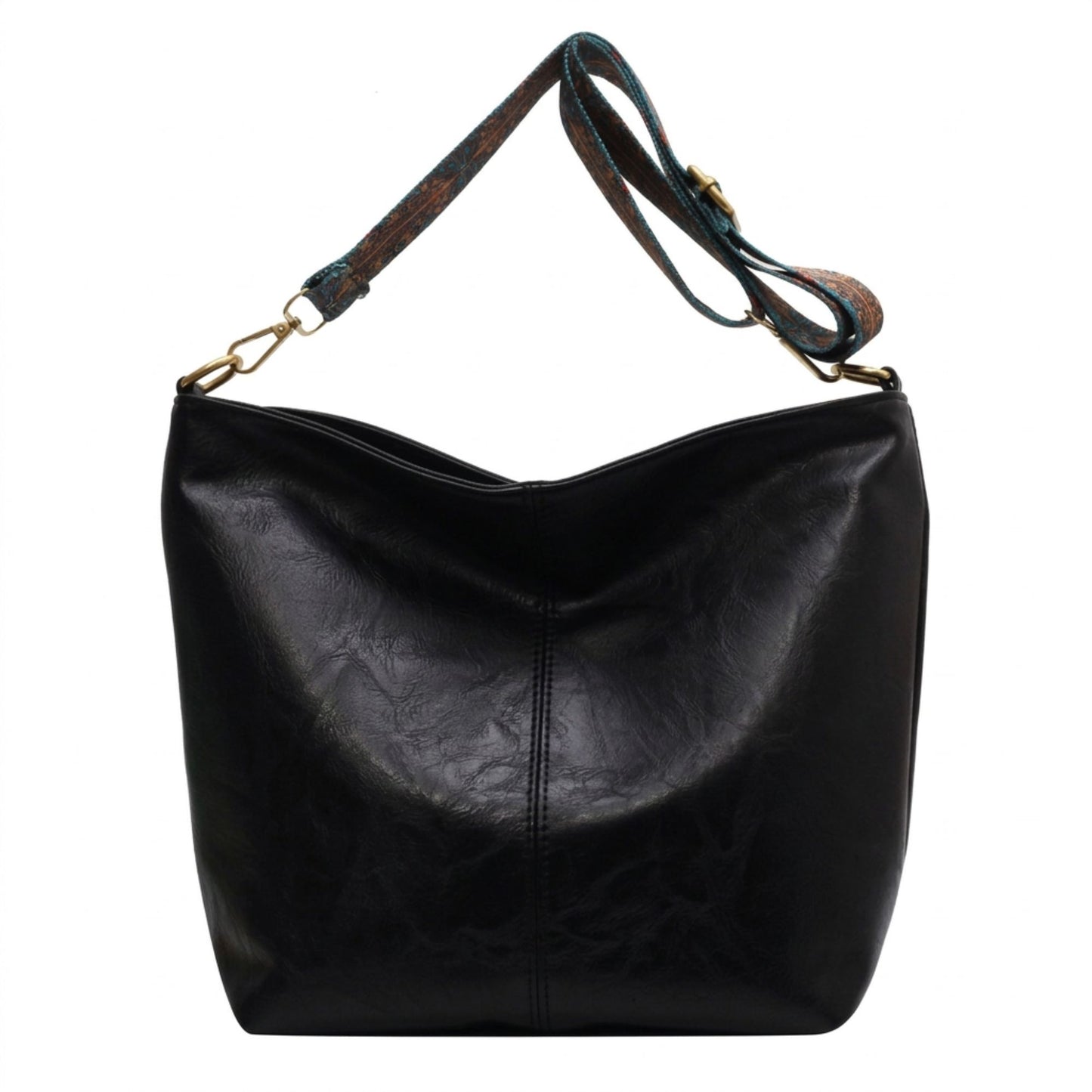 Faux Leather Hobo Shoulder Bag with Adjustable Wide Strap and Zipper Pockets