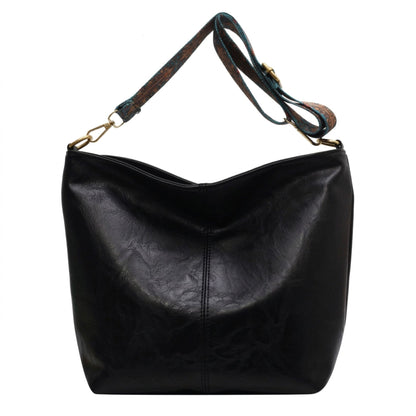 Faux Leather Hobo Shoulder Bag with Adjustable Wide Strap and Zipper Pockets