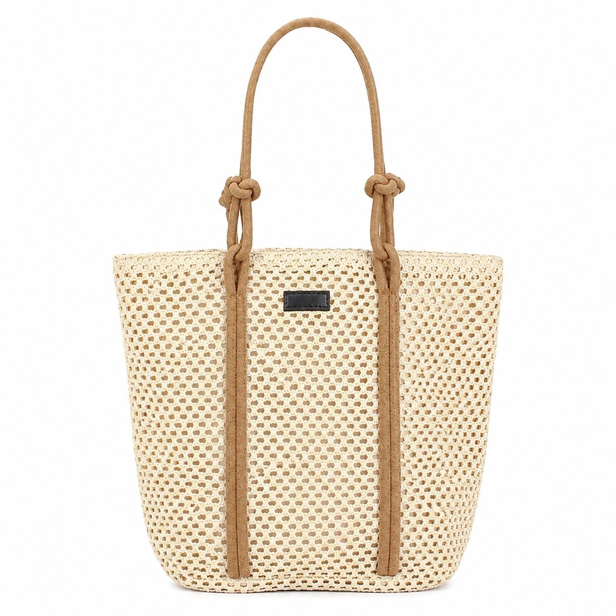Woven Straw Beach Tote Bag Large Capacity Summer Shoulder Carryall with Contrast Straps