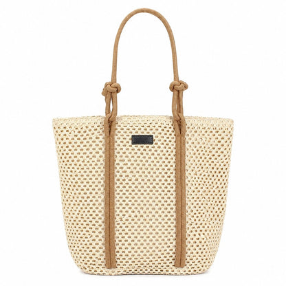 Woven Straw Beach Tote Bag Large Capacity Summer Shoulder Carryall with Contrast Straps