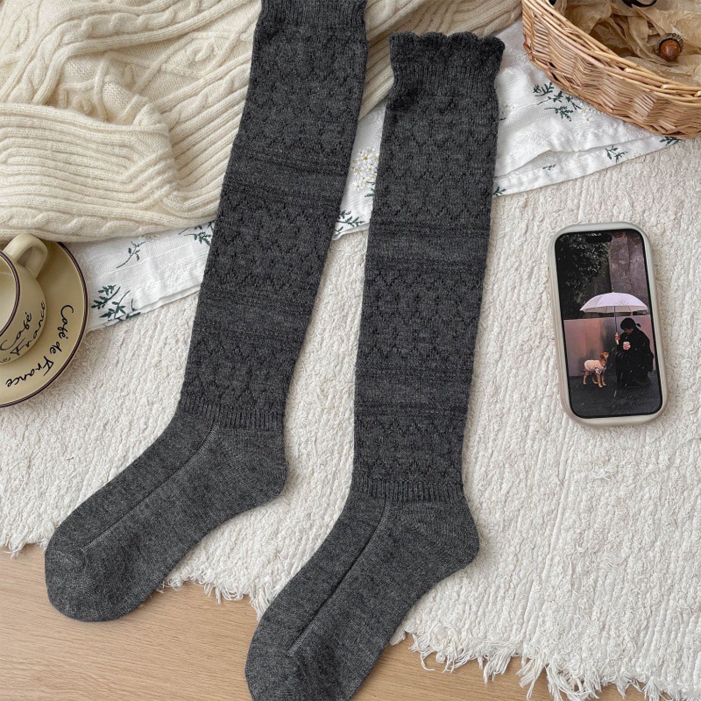 6pk Cable Knit Knee-High Socks - Warm Textured Socks for Casual Winter & Cozy Daily Wear