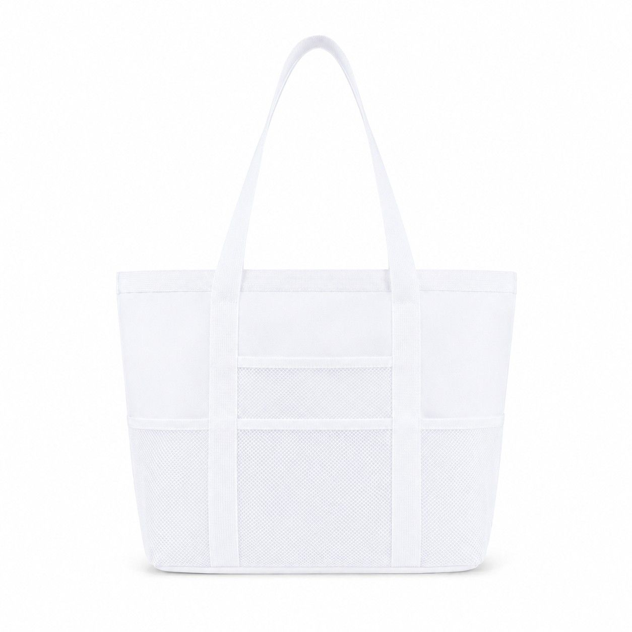 Large Mesh Beach Tote Bag with Exterior Pockets and Shoulder Handles