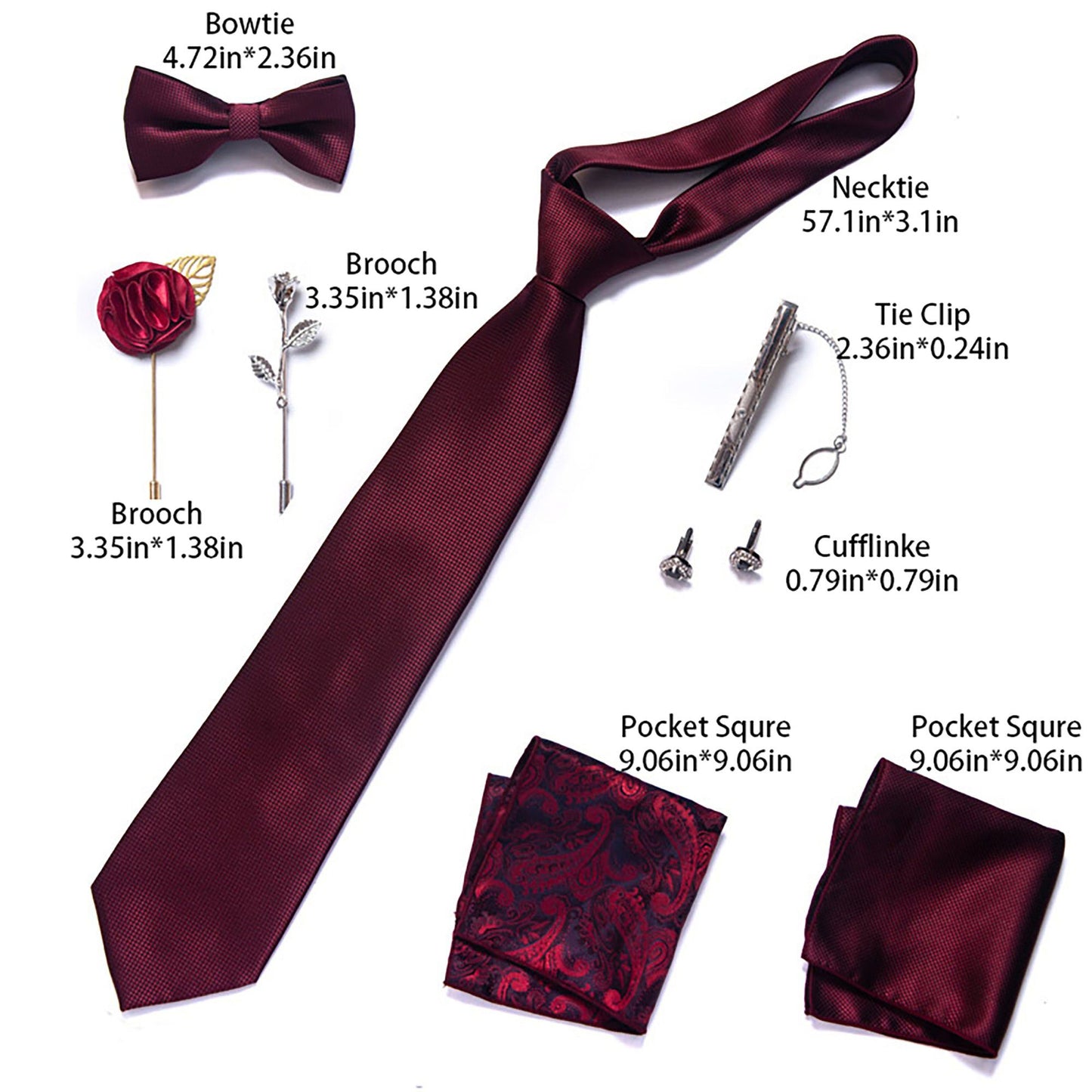 Men's Micro Grid Pattern Bow Tie Gift Set Pre-Tied Bowtie Pocket Square Cufflinks Tie Clip Formal Accessory Set