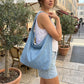 Denim Canvas Hobo Tote Bag Daily Large Capacity Shoulder Handbag For Women