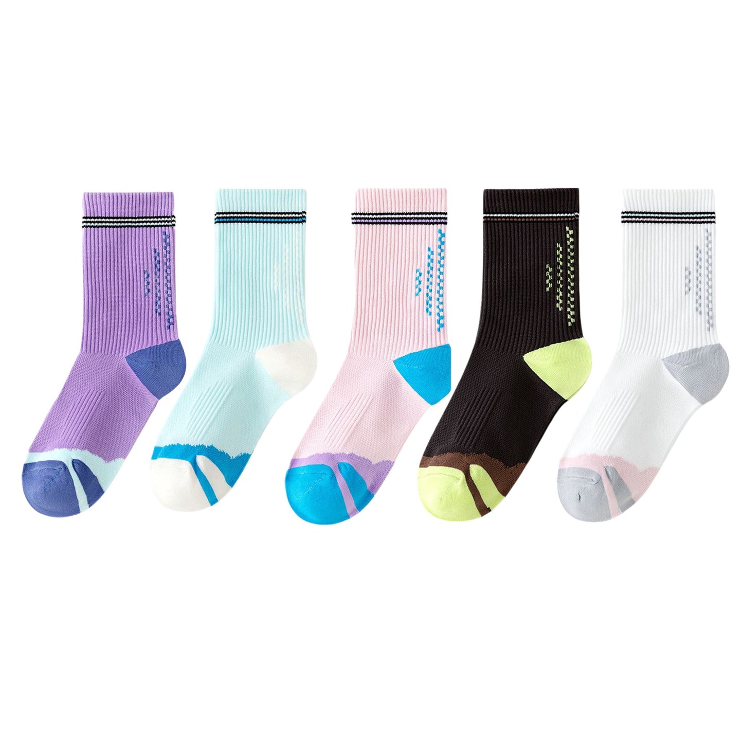 5 Pairs Mid-Crew Sport Socks Cushioned Arch Support Breathable Athletic Fit with Elastic Cuff
