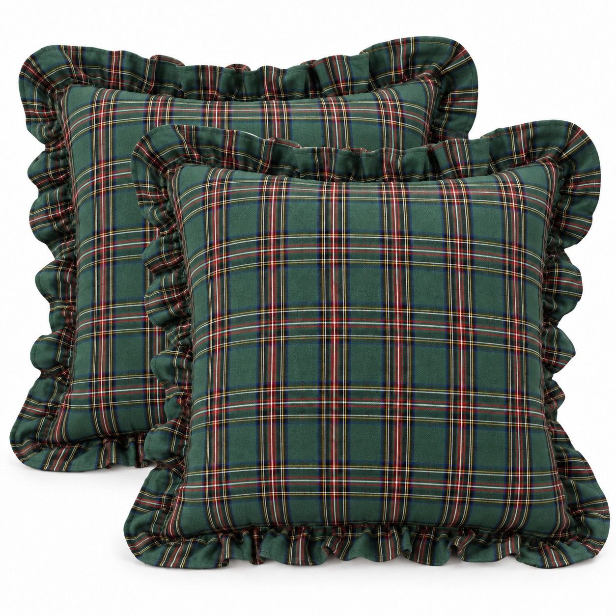 2 Pack Christmas Plaid Ruffle Throw Pillow Covers 18 x 18 Inch for Couch and Bed
